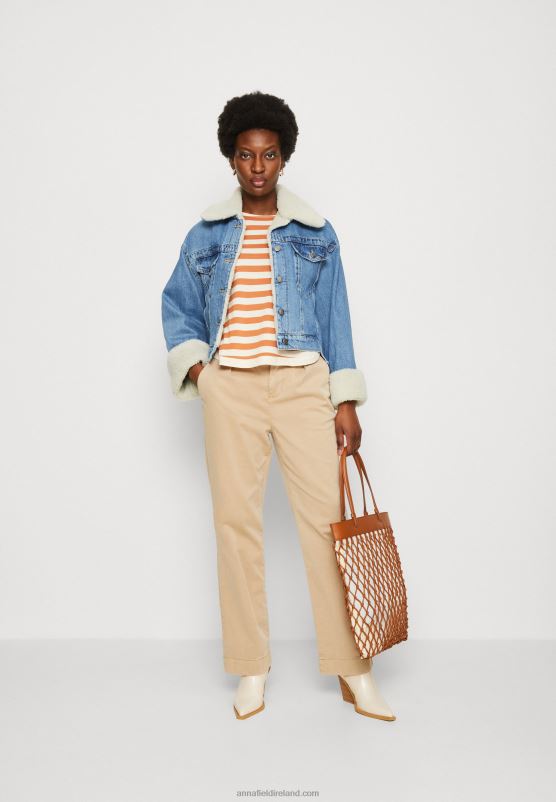 Z62T558 Women Anna Field Long Sleeved Top White/Apricot