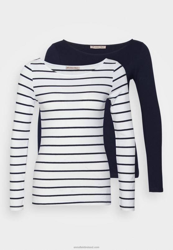 Z62T587 Women Anna Field 2 Pack Long Sleeved Top White/Navy