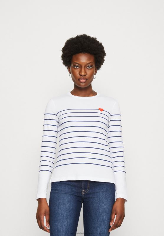 Z62T590 Women Anna Field Long Sleeved Top White/Dark Blue