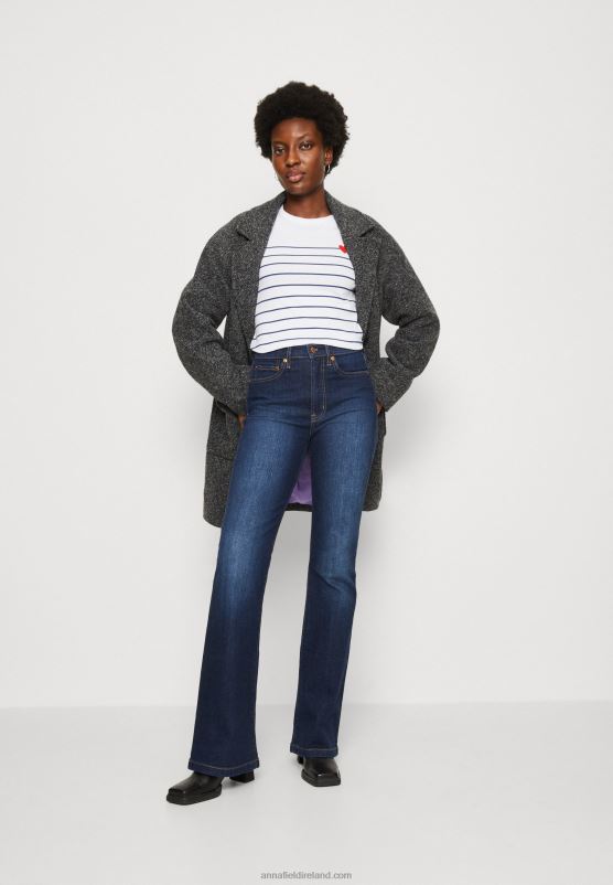 Z62T590 Women Anna Field Long Sleeved Top White/Dark Blue