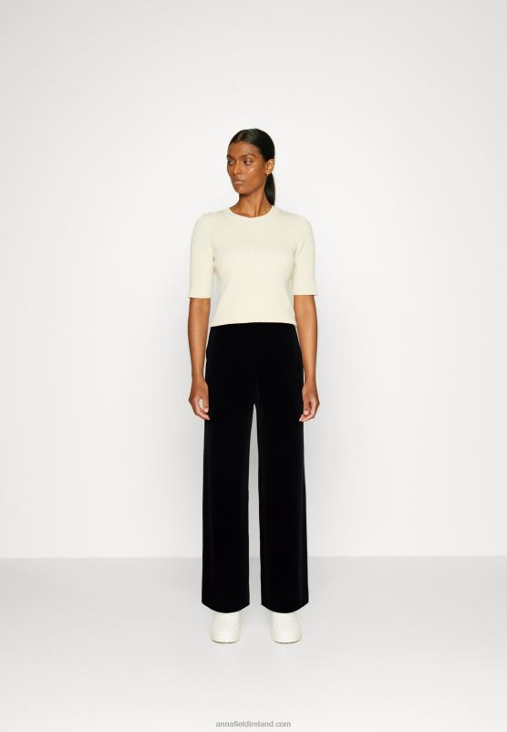 Z62T621 Women Anna Field Velvet Wide Leg Trousers Trousers Black