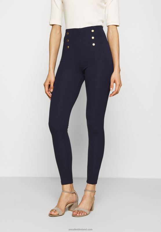 Z62T654 Women Anna Field Punto Leggings With Button Detail Leggings Trousers Dark Blue