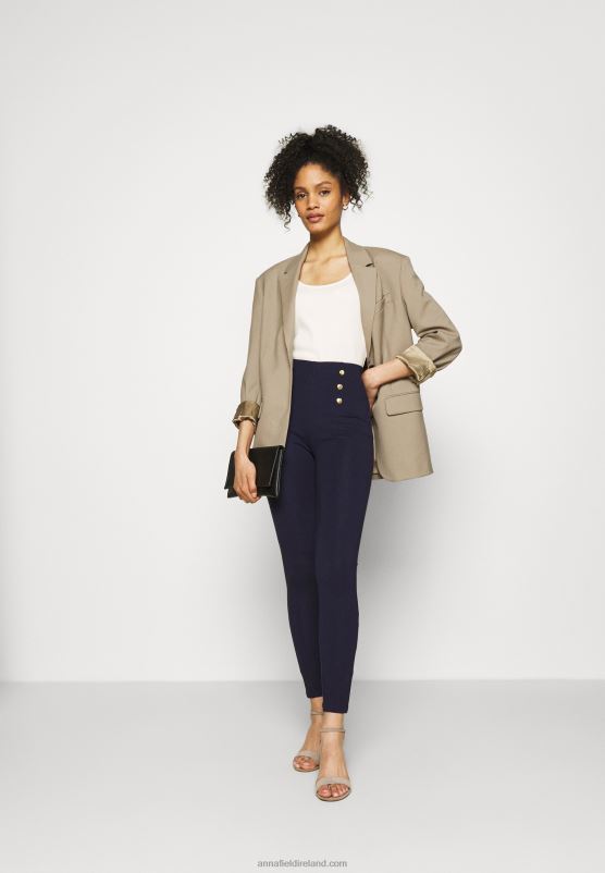 Z62T654 Women Anna Field Punto Leggings With Button Detail Leggings Trousers Dark Blue