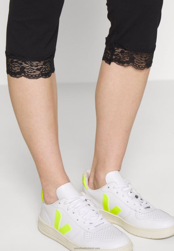 Z62T655 Women Anna Field Capri Leggings With Lace Leggings Trousers Black