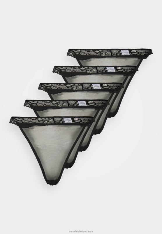 Z62T1004 Women Anna Field 5 Pack Thong Black