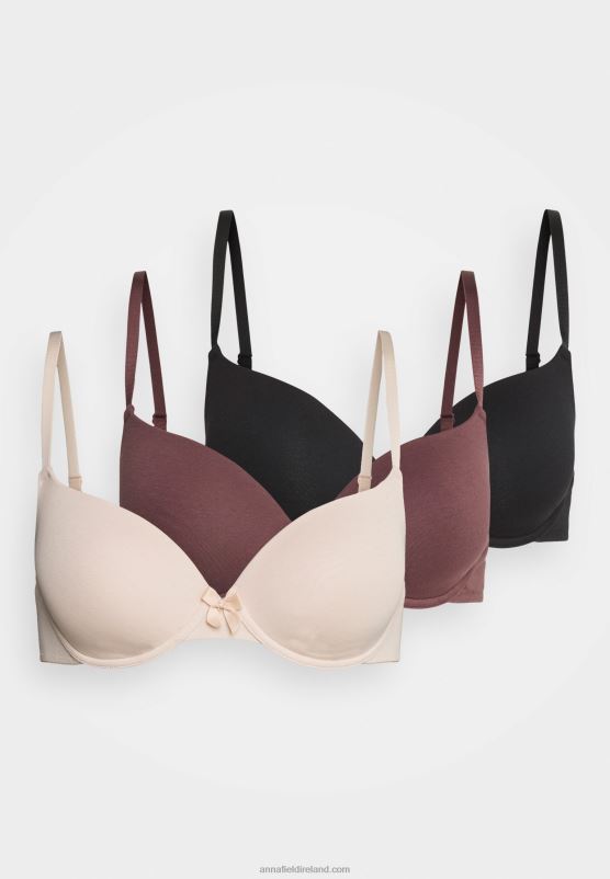 Z62T944 Women Anna Field 3 Pack T-Shirt Bra Black/Nude/Brown