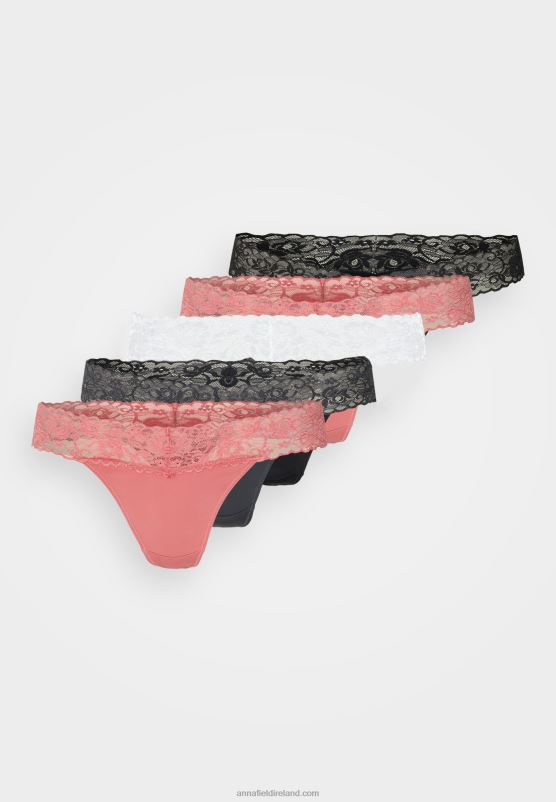 Z62T980 Women Anna Field 5 Pack Thong Pink/Black