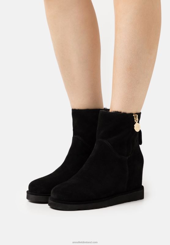 Z62T1911 Women Anna Field Leather Winter Boot Ankle Boots Black