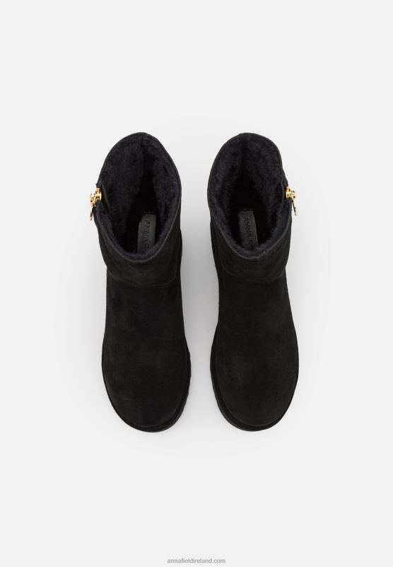 Z62T1911 Women Anna Field Leather Winter Boot Ankle Boots Black