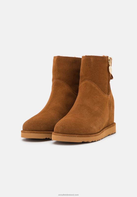 Z62T1916 Women Anna Field Leather Winter Boot Ankle Boots Cognac