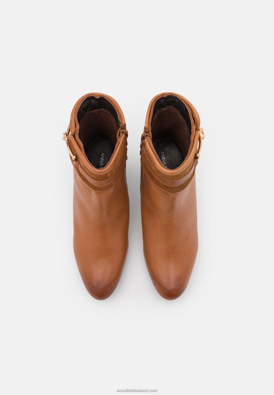 Z62T1957 Women Anna Field Leather Classic Ankle Boots Cognac