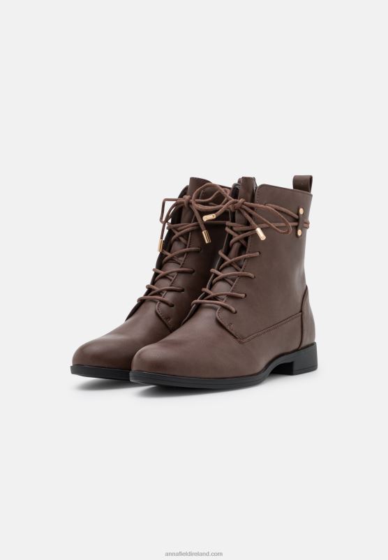 Z62T2014 Women Anna Field Lace-Up Ankle Boots Dark Brown
