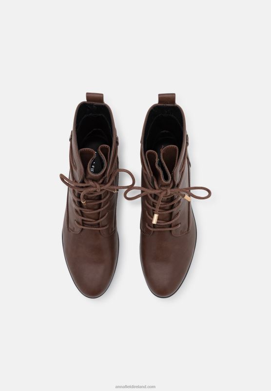 Z62T2014 Women Anna Field Lace-Up Ankle Boots Dark Brown