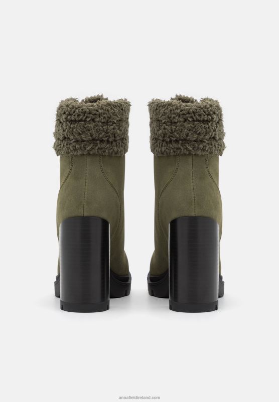 Z62T2017 Women Anna Field Leather Lace-Up Ankle Boots Khaki