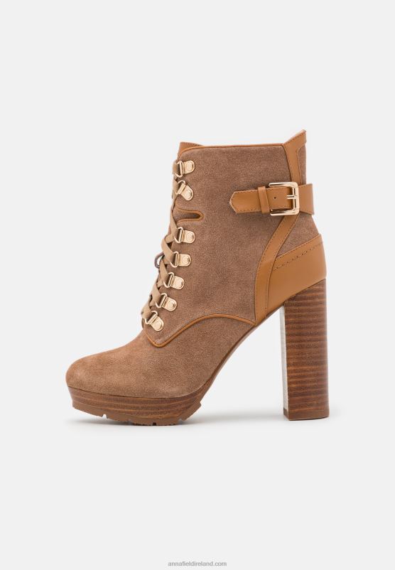 Z62T2018 Women Anna Field Leather Lace-Up Ankle Boots Cognac
