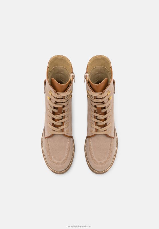 Z62T2022 Women Anna Field Leather Lace-Up Ankle Boots Taupe