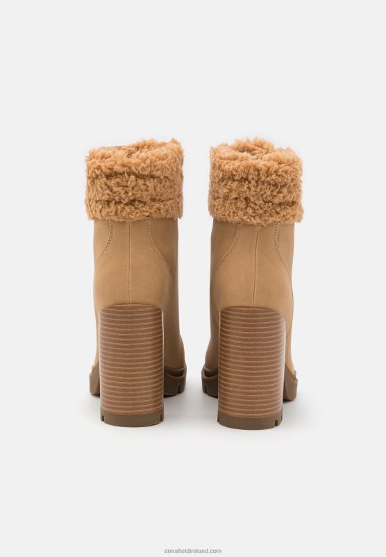 Z62T2024 Women Anna Field Leather Lace-Up Ankle Boots Beige