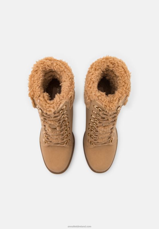 Z62T2024 Women Anna Field Leather Lace-Up Ankle Boots Beige