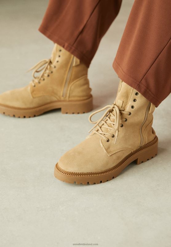 Z62T2028 Women Anna Field Lace-Up Ankle Boots Beige