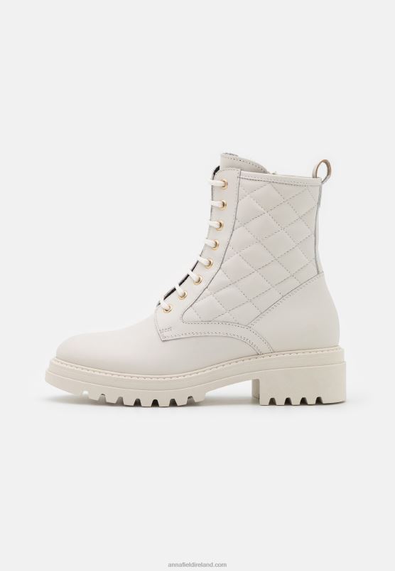 Z62T2029 Women Anna Field Leather Lace-Up Ankle Boots White
