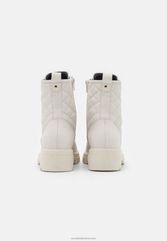 Z62T2029 Women Anna Field Leather Lace-Up Ankle Boots White