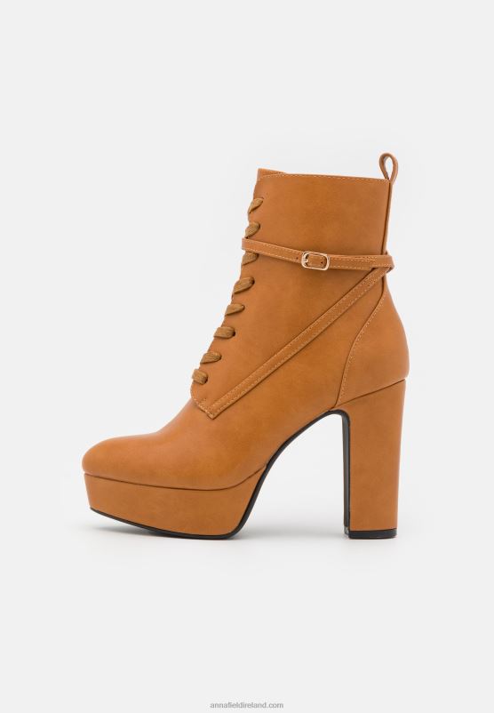 Z62T2031 Women Anna Field Lace-Up Ankle Boots Cognac