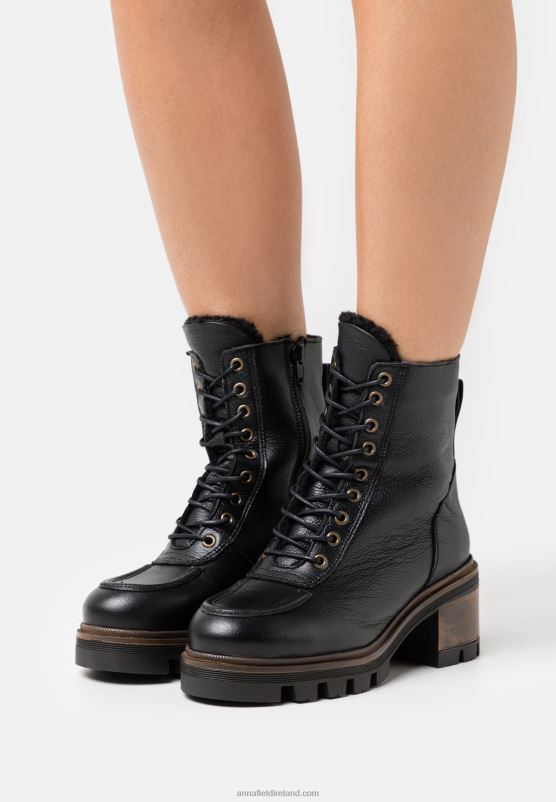 Z62T2036 Women Anna Field Leather Winter Bootie Winter Boots Black