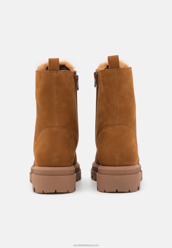 Z62T2037 Women Anna Field Leather Platform Ankle Boots Cognac