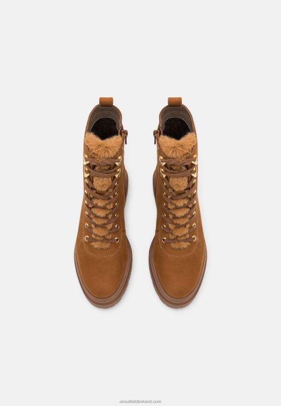 Z62T2037 Women Anna Field Leather Platform Ankle Boots Cognac