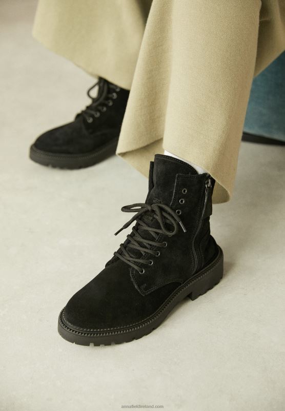 Z62T2038 Women Anna Field Lace-Up Ankle Boots Black