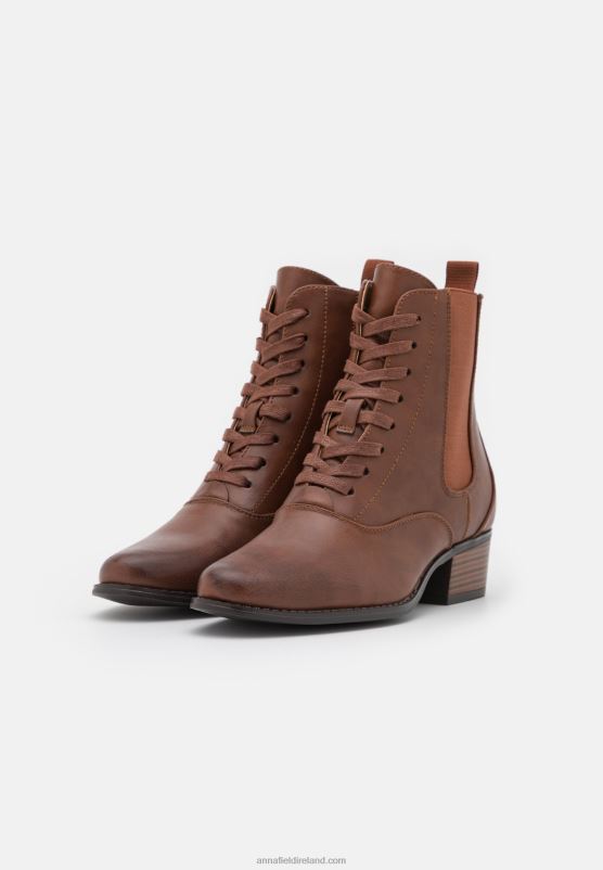 Z62T2042 Women Anna Field Lace-Up Ankle Boots Cognac