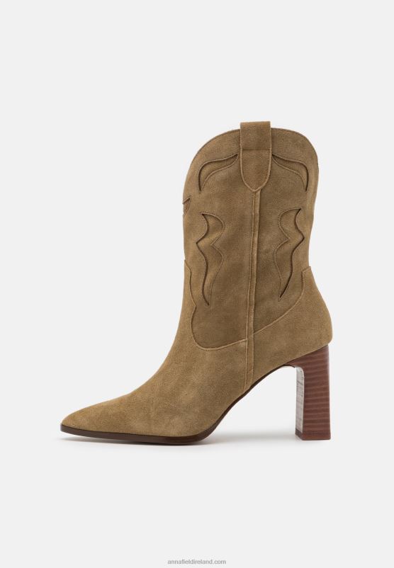 Z62T2051 Women Anna Field Leather Cowboy/Biker Ankle Boot Khaki