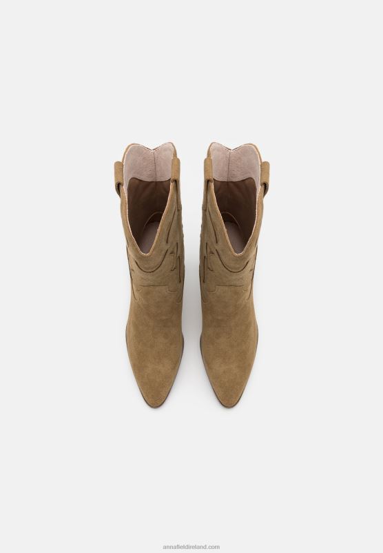 Z62T2051 Women Anna Field Leather Cowboy/Biker Ankle Boot Khaki