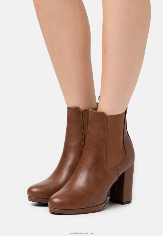 Z62T2053 Women Anna Field High Heeled Ankle Boots Cognac