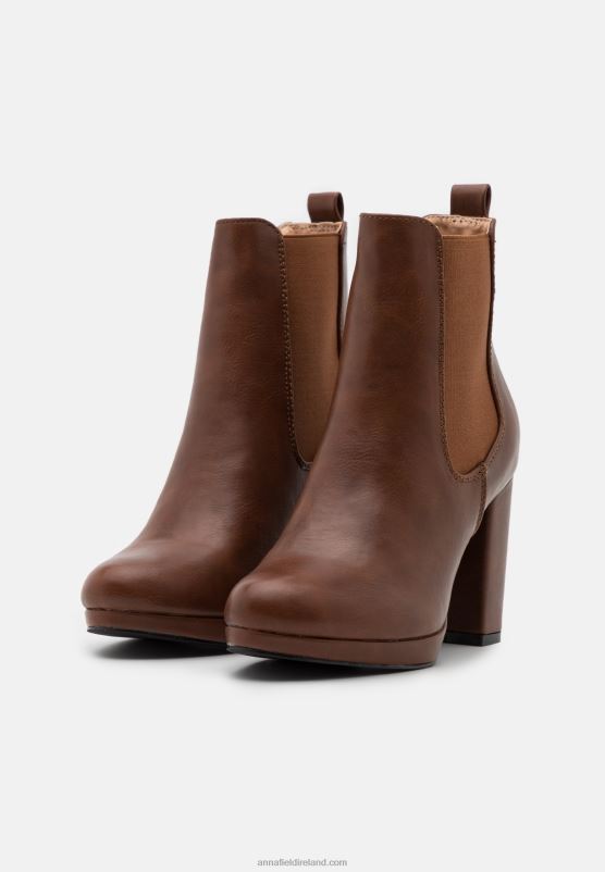 Z62T2053 Women Anna Field High Heeled Ankle Boots Cognac