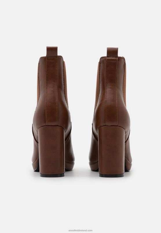 Z62T2053 Women Anna Field High Heeled Ankle Boots Cognac