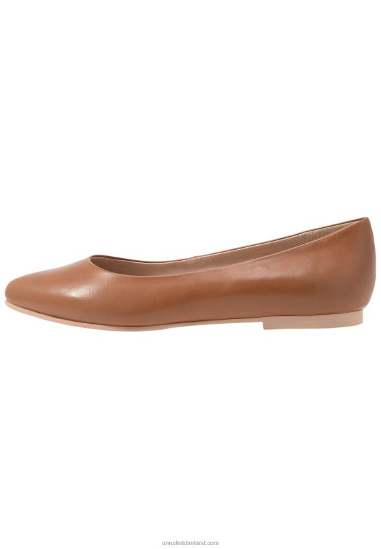 Z62T2066 Women Anna Field Leather Ballet Pumps Cognac
