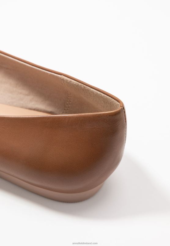 Z62T2066 Women Anna Field Leather Ballet Pumps Cognac