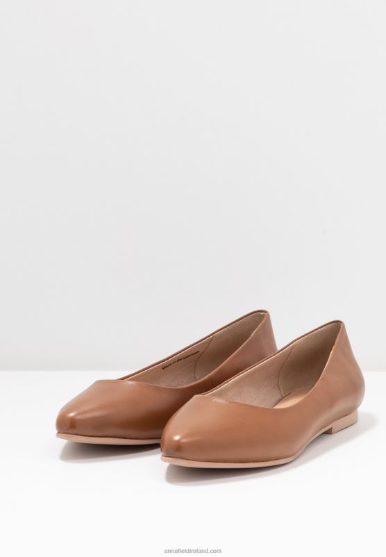 Z62T2066 Women Anna Field Leather Ballet Pumps Cognac