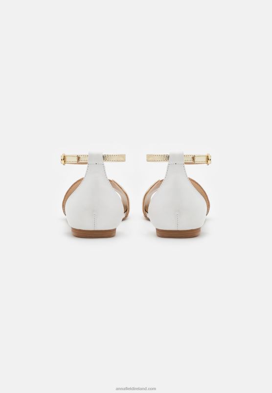 Z62T2087 Women Anna Field Leather Peeptoe Ballet Pumps White