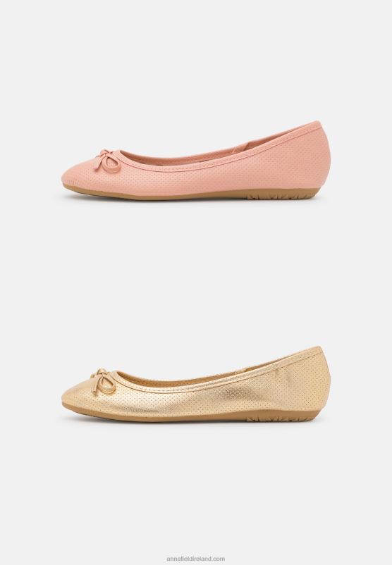 Z62T2096 Women Anna Field 2 Pack Ballet Pumps Gold/Pink