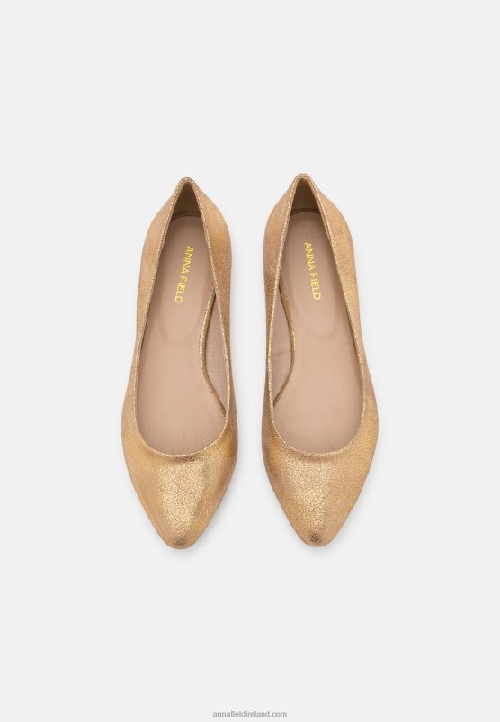Z62T2104 Women Anna Field Leather Ballet Pumps Gold