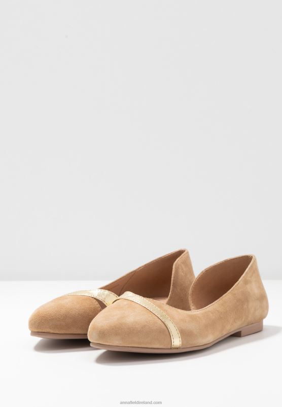 Z62T2106 Women Anna Field Leather Ballet Pumps Beige