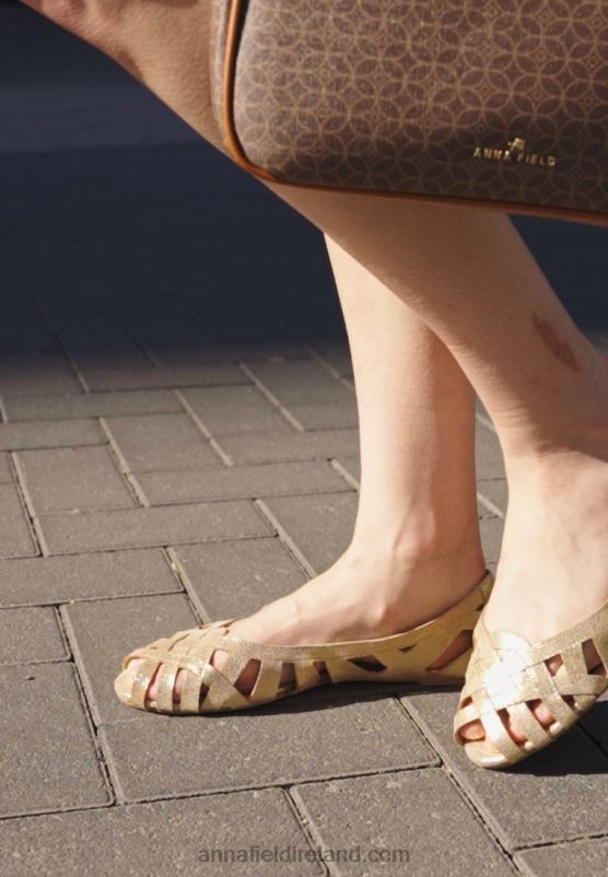 Z62T2131 Women Anna Field Leather Peeptoe Ballet Pumps Gold