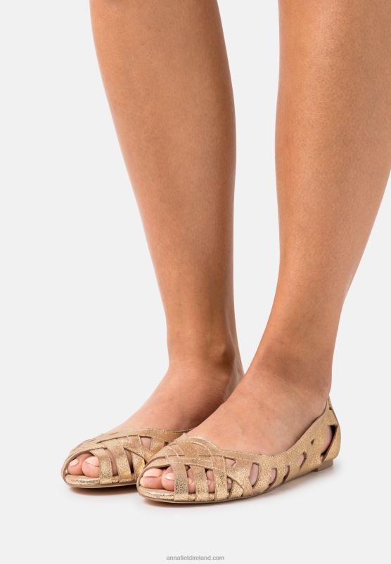 Z62T2131 Women Anna Field Leather Peeptoe Ballet Pumps Gold