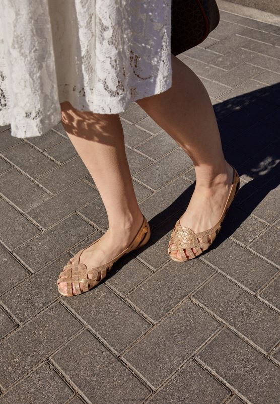 Z62T2131 Women Anna Field Leather Peeptoe Ballet Pumps Gold