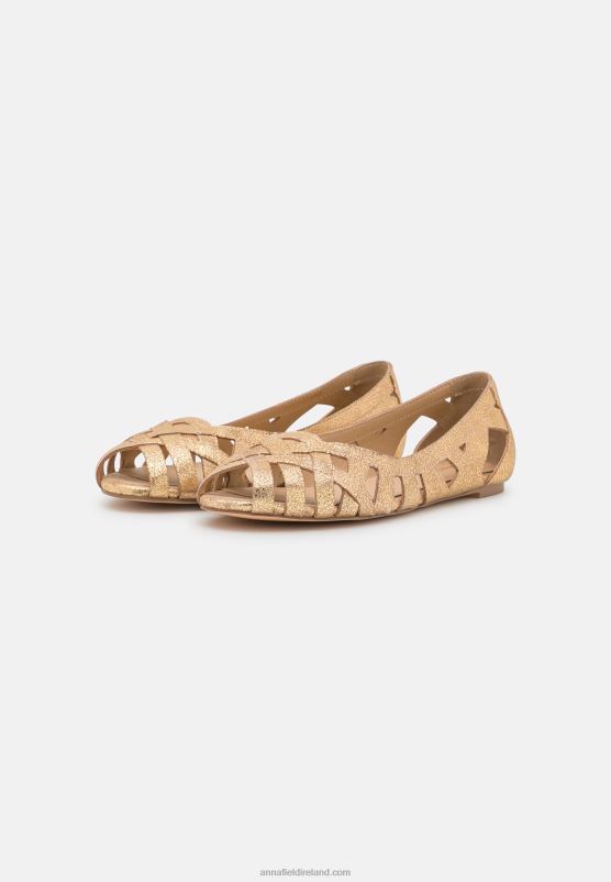 Z62T2131 Women Anna Field Leather Peeptoe Ballet Pumps Gold