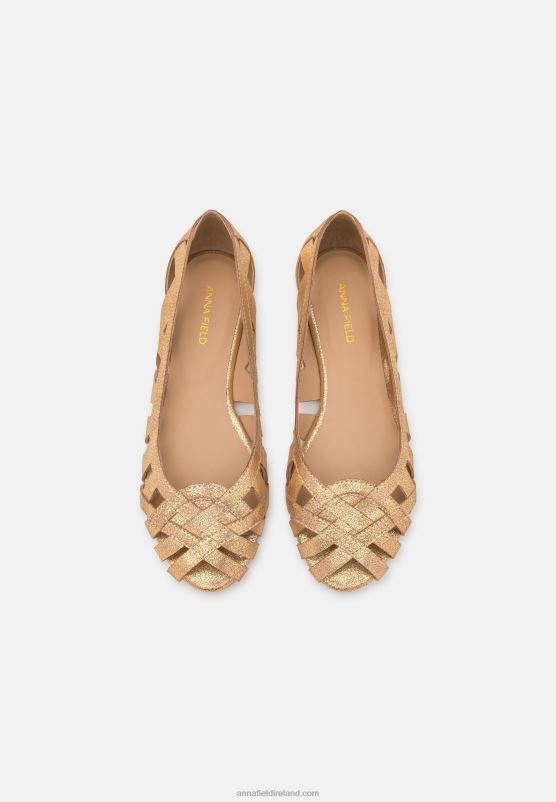 Z62T2131 Women Anna Field Leather Peeptoe Ballet Pumps Gold