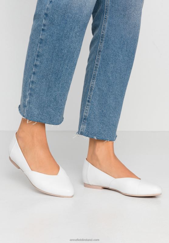 Z62T2135 Women Anna Field Leather Ballerinas Ballet Pumps White