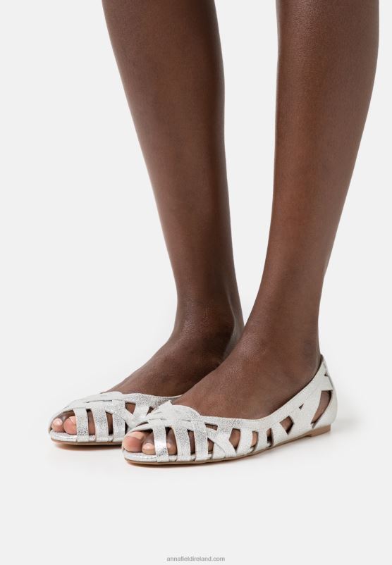 Z62T2142 Women Anna Field Leather Peeptoe Ballet Pumps Silver